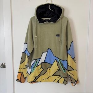 Free Nature Mountain Graphic Fleece Hoodie Anorak Pullover Size M